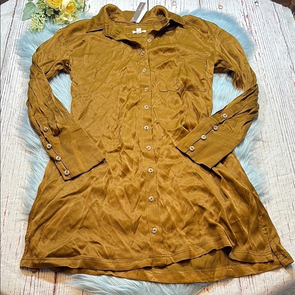 NWT Anthropologie Pilcro Long Sleeve Silky Mini Dress sz 2 - Picture 2 of 13